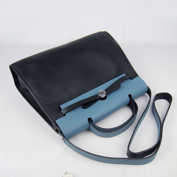 7A Replica Hermes Black/Light Kelly 32cm Togo Leather Bag 60667